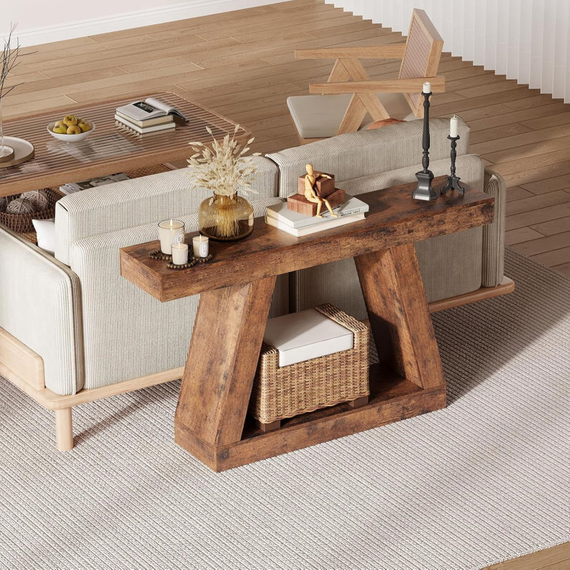 Console 42 po | Brun rustique avec rangement à deux niveaux | Table d'entrée ou de canapé multifonctionnelle pour le couloir, le salon ou derrière le canapé