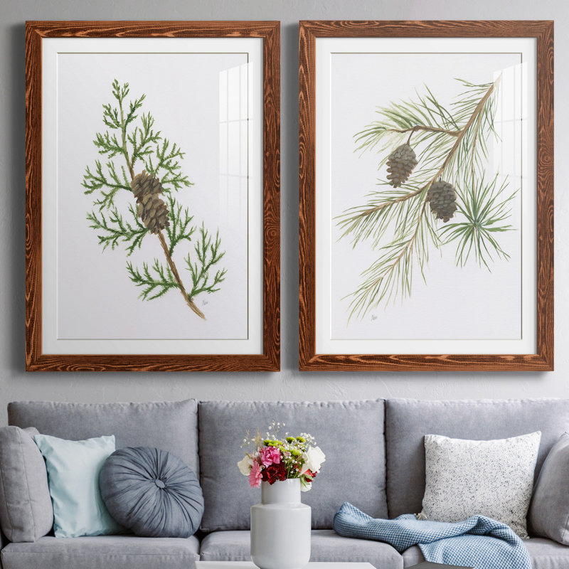 Winter Botanical III - ensemble de 2 reproductions d'art, H 31,5 po x l 47 po x P 1,5 po, Papier avec cadre érable, Blanc