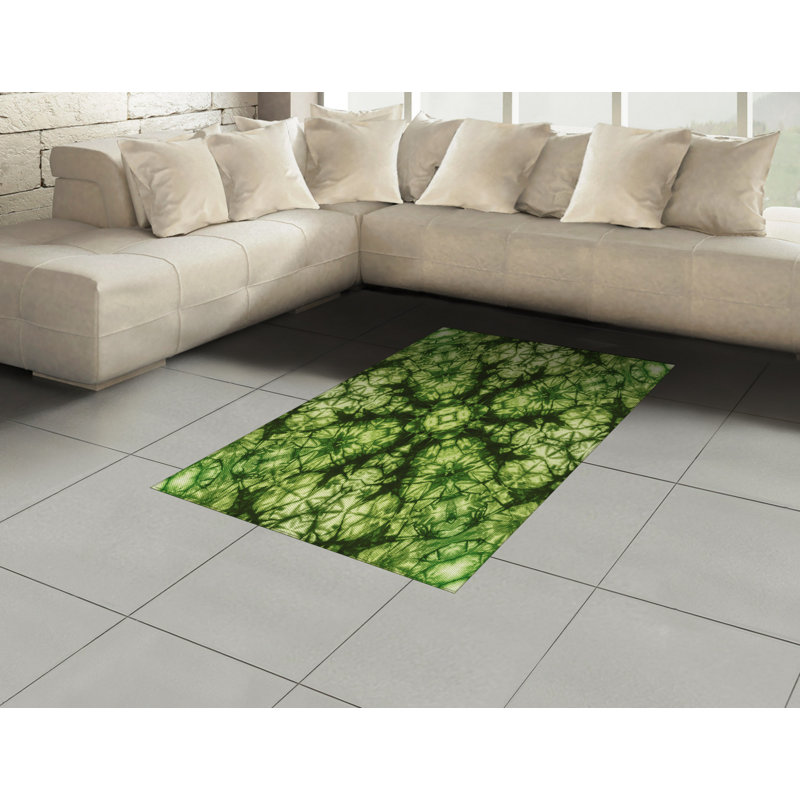 Tapis décoratif vert à haute densité en fibres longues, Rectangle— 4 pi x 5 pi 8 po