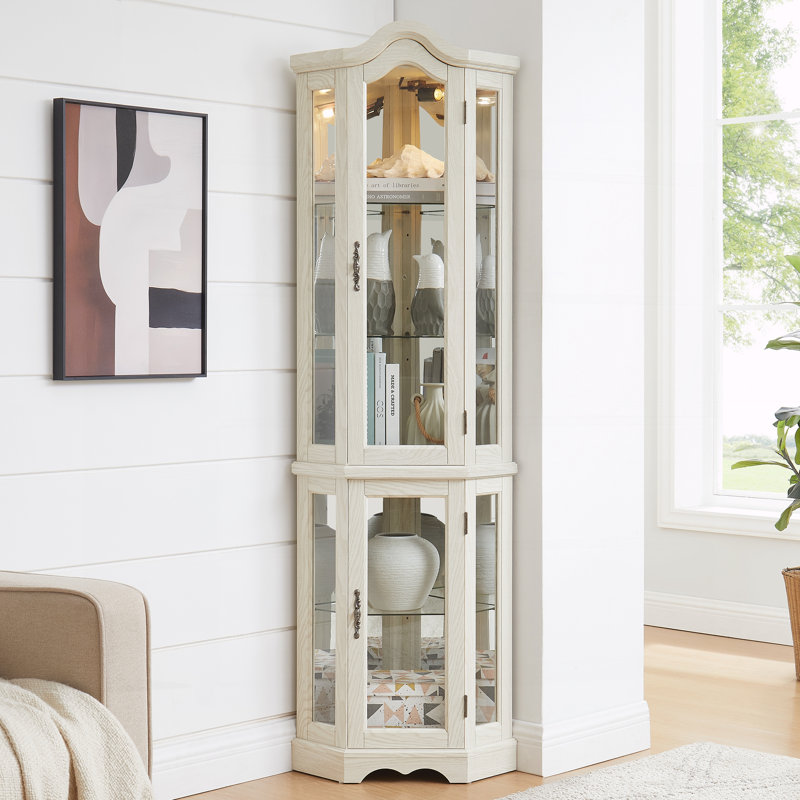 Curio Cabinet Lighted Glass Display Curio Cabinet, White