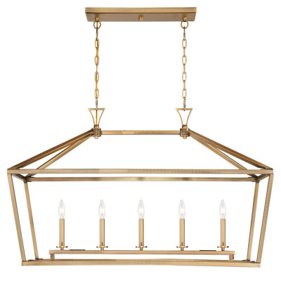 Hastings 5 - Light Kitchen Island Linear Pendant in Warm Brass