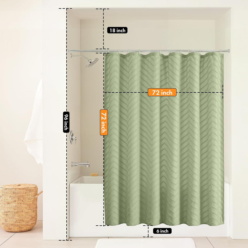 Rideau de douche Boho en tissu capitonné à chevrons, Vert