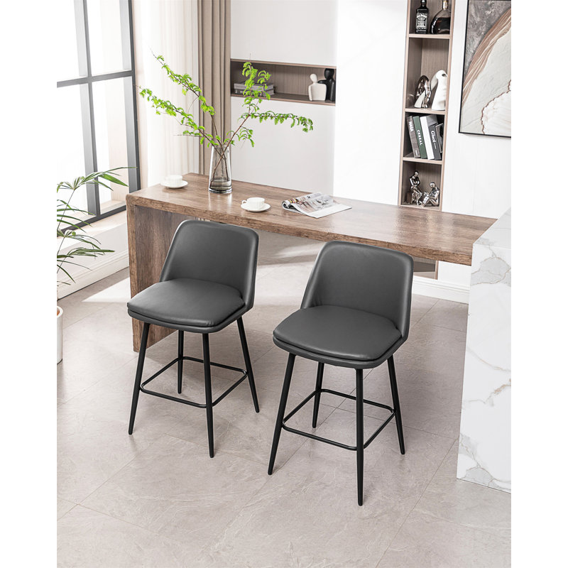 Ensemble de 2 tabourets de bar rotatifs à hauteur de comptoir de 25,6 po de hauteur, ensemble de 2 tabourets pivotants rembourrés à 360 ° avec dossier et pieds en métal