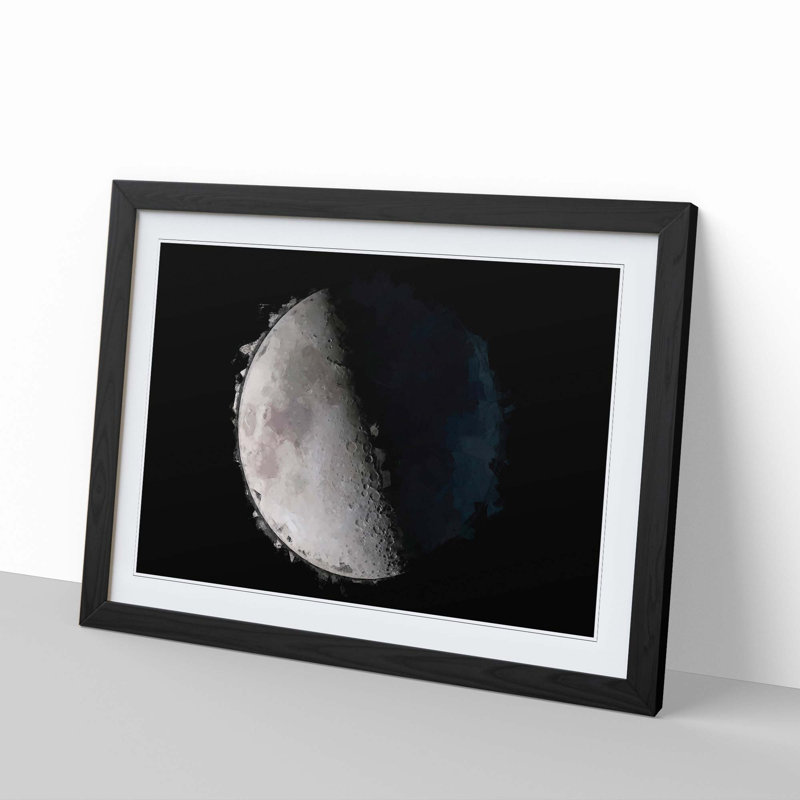 First Quarter of the Moon in Abstract - Picture Frame Graphic Art Print, Black Framed, 62cm H x 87cm W x 2cm D