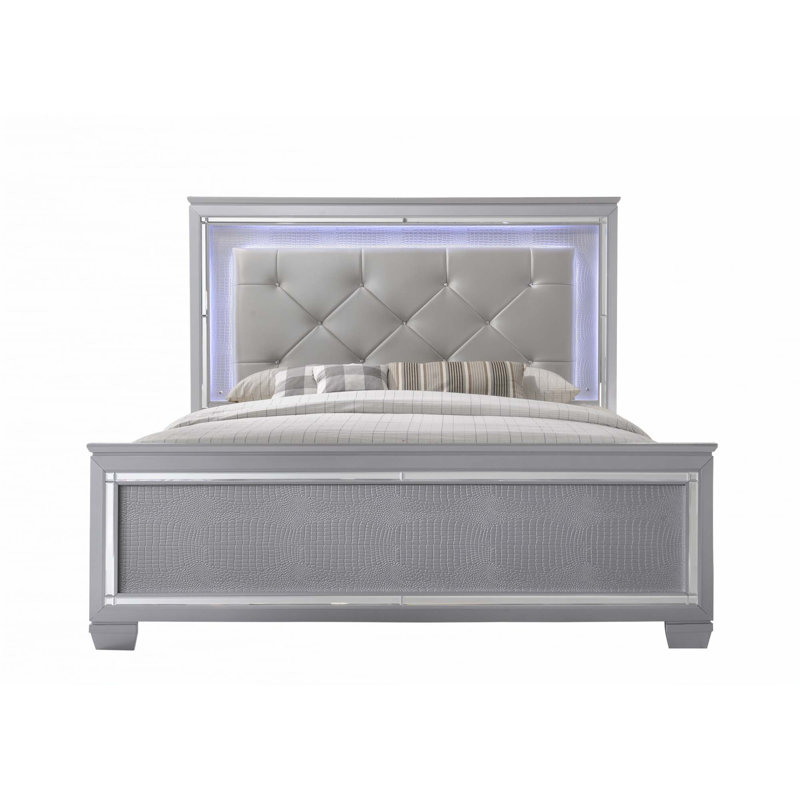 Lit à panneau en tissu d'ameublement à DEL 1pc (seulement lit), Grand