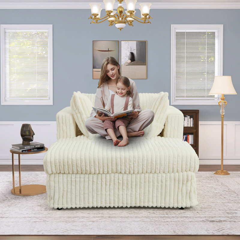 Chaise longue modulaire en velours côtelé l 47,8 po Izeyah, Beige