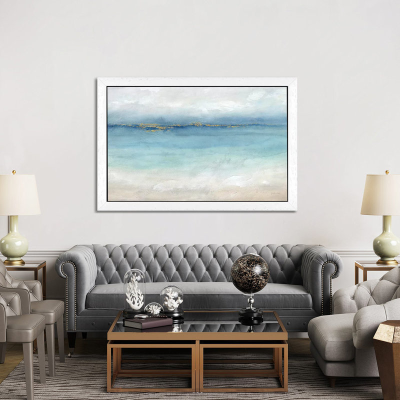 Serene Sea Landscape - Painting on Canvas, 66.04 cm H x 45.72 cm W, Brown Framed