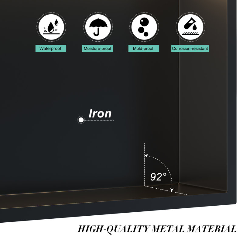 13"X 13" Wall Niche Recessed Metal Shelf With COB LED light, Iron
