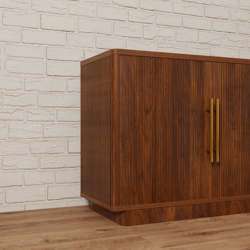 70"W Walnut Modern Fluted TV Stand for TV up to 78" with Storage, Brown Wood