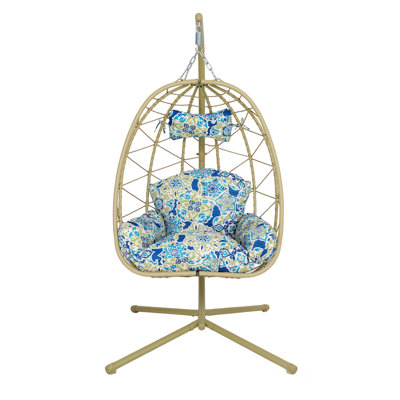Fauteuil suspendu suspendu en osier avec support et coussin lavable pour patio