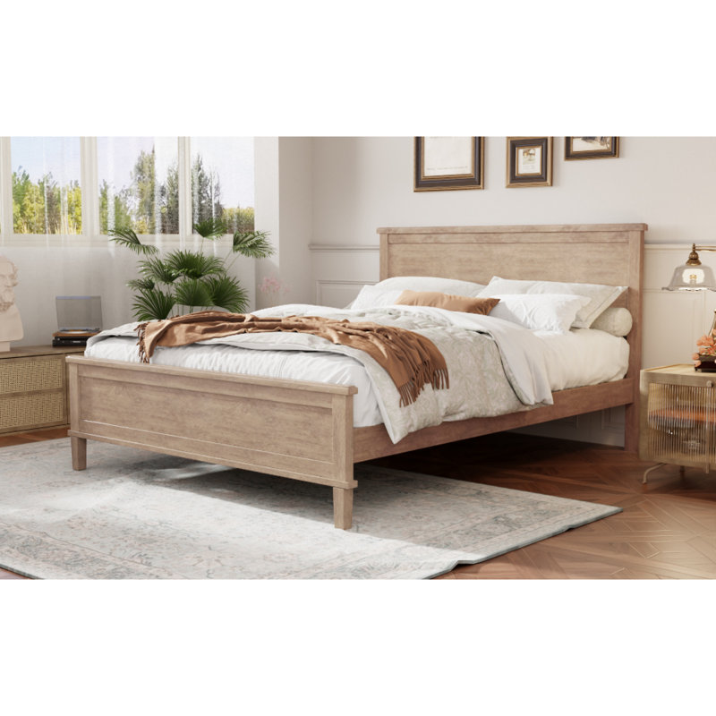 Lit plateforme en bois de style Mid-Century avec tête de lit et support à lattes de bois, aucun sommier nécessaire, double