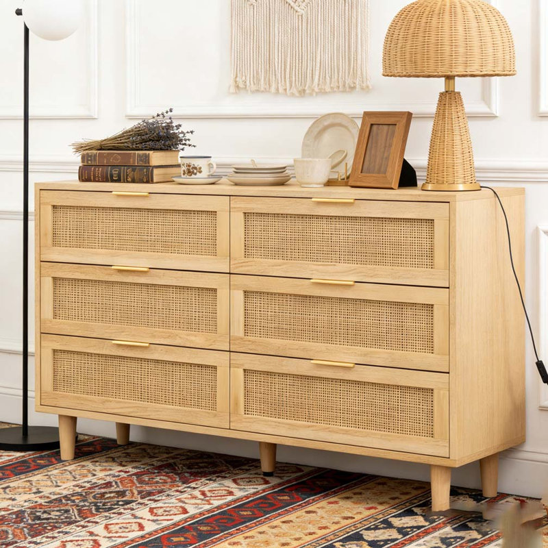51.18"6-Drawers Rattan Storage Cabinet, Natural