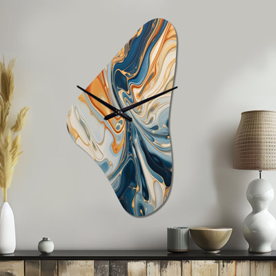 Olena - sarcelle, orange, turquoise, symphonie - horloge murale asymétrique abstraite, impression unique