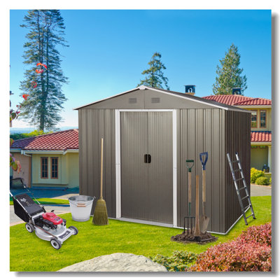 8Ft X 6Ft Outdoor Metal Storage Shed With Floor Base