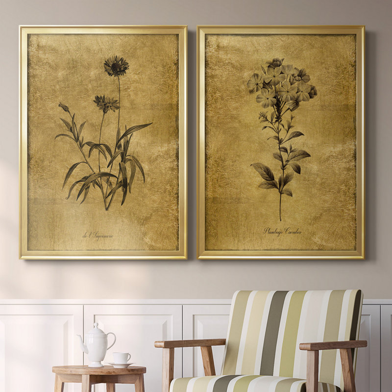 Gold Framed Botanical Canvas Print Set, 32.5" x 24.5"