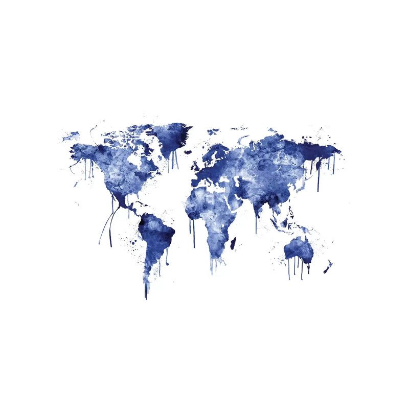 Watercolour Map Of The World Map, Blue by Michael Tompsett - Wrapped Canvas Print, 20.32 cm H x 30.48 cm W