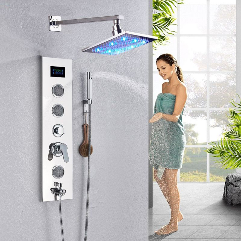 Système de douche mural de 16 pouces avec valve thermostatique et douchette amovible
