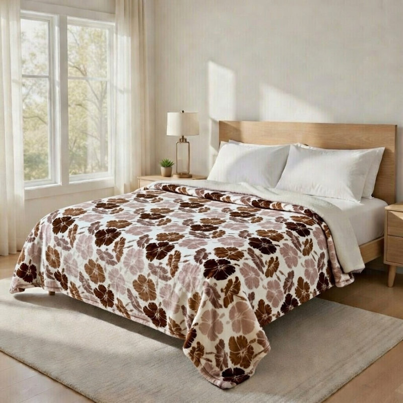 Super Fuzzy, Soft, And Cozy Sherpa Queen Blanket, Pentalobe Floral