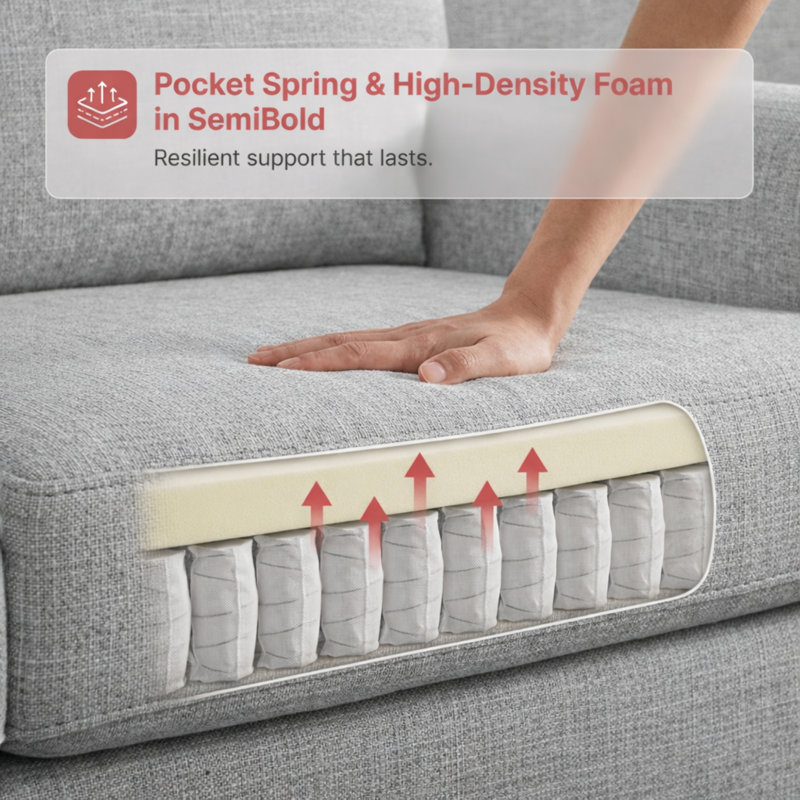 Upholstered Sofa, Gray, 34.6" H x 69" W x 30.3" D