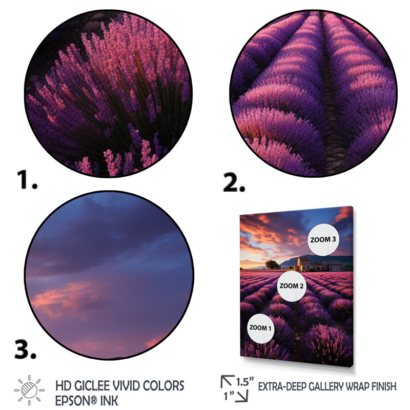«French Provencal Lavender Fields II - France», reproduction d'art sur toile, H 44 po x l 34 po x P 1,5 po