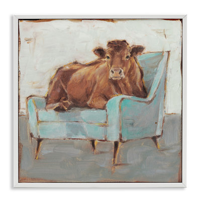 'Brown Bull on A Blue Couch' Print