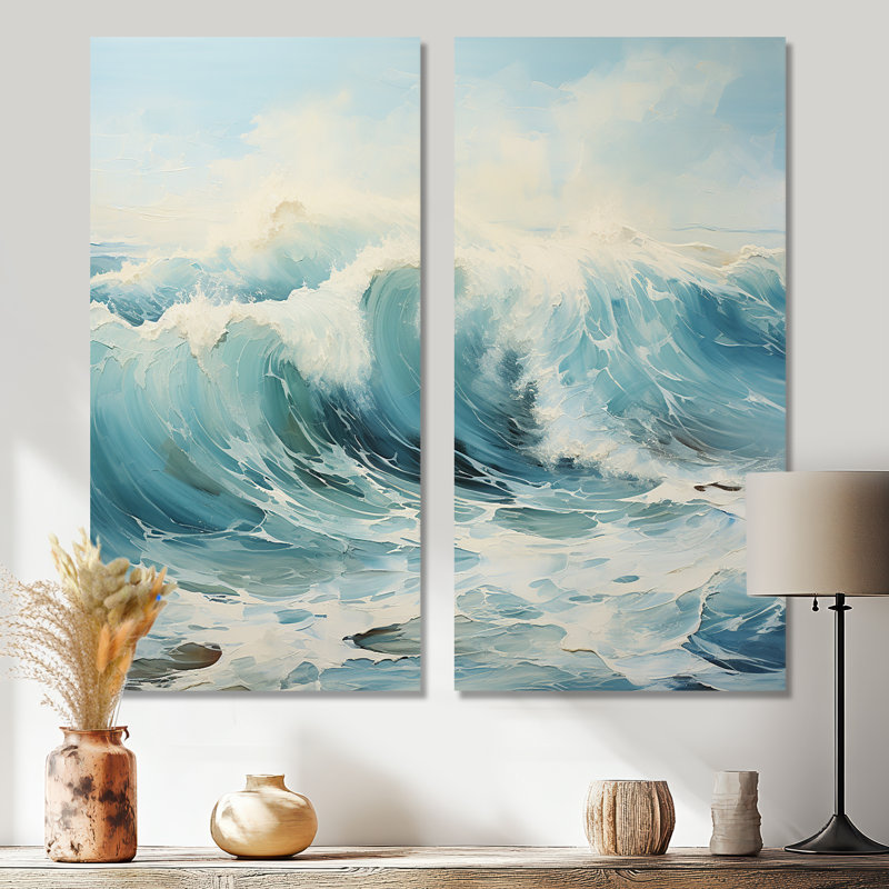 Watercolor Storm Coastal Ocean - Reproduction d'art côtier sur toile, 40" H x 40" W, Framed Wrapped Canvas, Does Not Apply