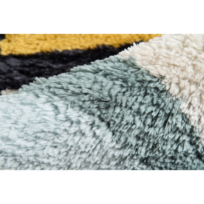 Tapis jaune / ivoire / vert viridian touffeté à la main Alstrom, Tapis de couloir 2 pi 3 po x 7 pi 6 po