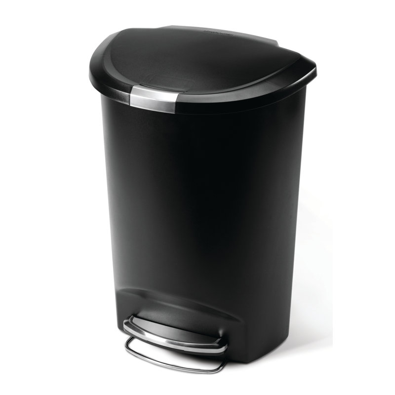 Simplehuman 50 Liter / 13 Gallon Semi-Round Kitchen Step Trash Can with Secure Slide Lock, Plastic, Black