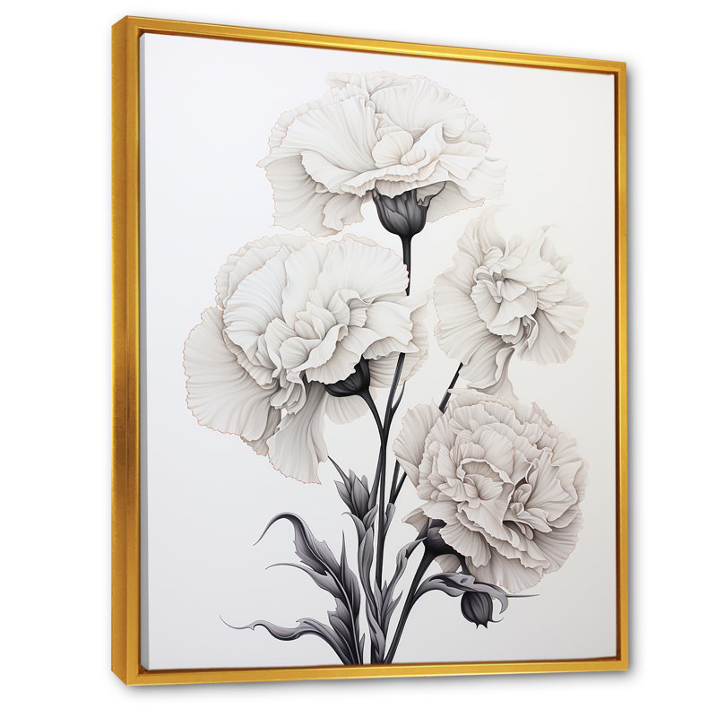 Œillets monochromes minimalisme sur toile, Cadre flottant doré, H 32 po x l 16 po x P 1 po