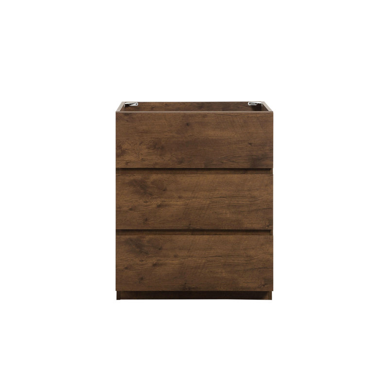 Armoire de plancher SANS lavabo, couleur noyer, avec trois tiroirs, pré-assemblée, Noyer