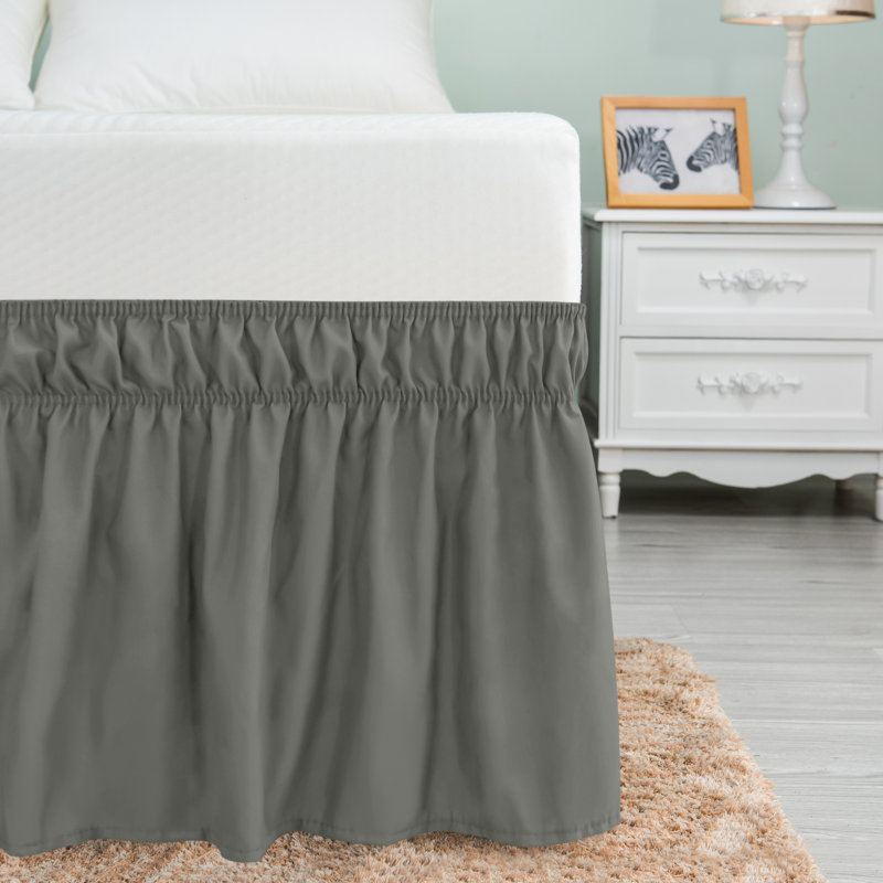  Jupe de lit enveloppante de 15 po avec volants, Grand, Gris clair