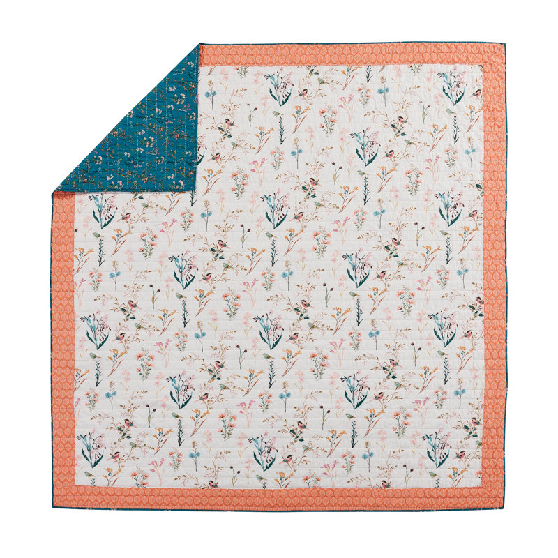 English Garden Pink Floral Reversible Cotton King Quilt Set