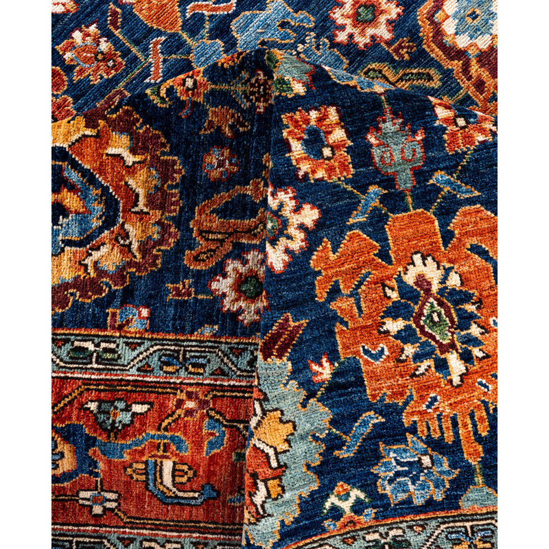 Tapis unique noué à la main bleu raffiné 8 pi 1 po x 10 pi 1 po Raffin