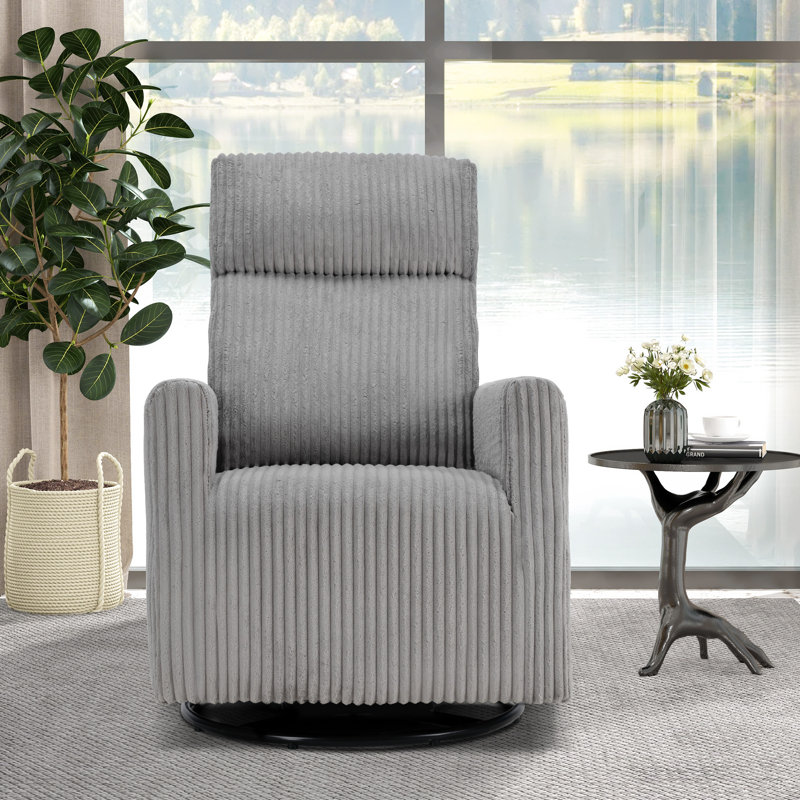 Fauteuil d'appoint pivotant en velours côtelé de luxe moderne de 26,77 po de large Hulbard, Gris