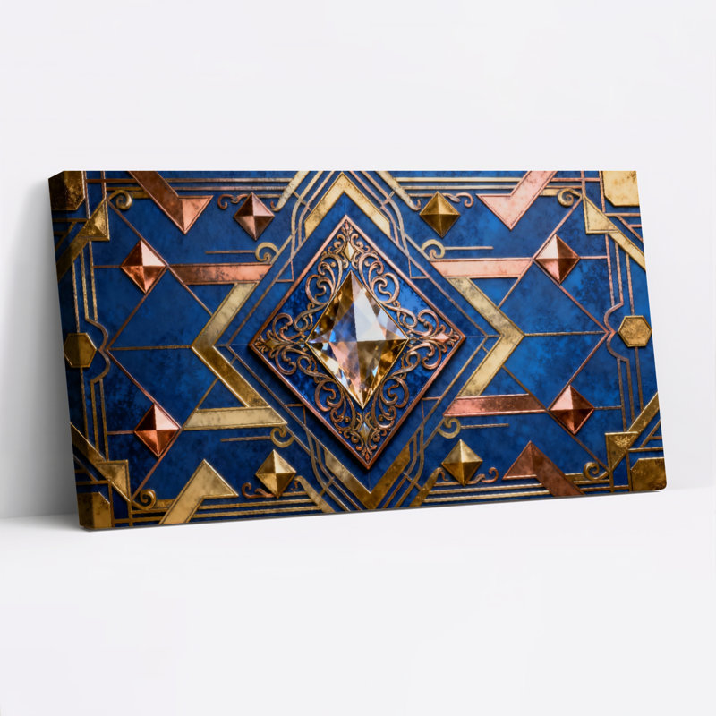 Ensemble de 1 tableau sur toile tendue de style Art déco à motif géométrique en losanges, H 12 po x l 36 po