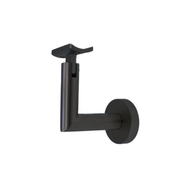 Surface Mount Handrail Bracket with Round Rose and Curved Plate, Satin Black