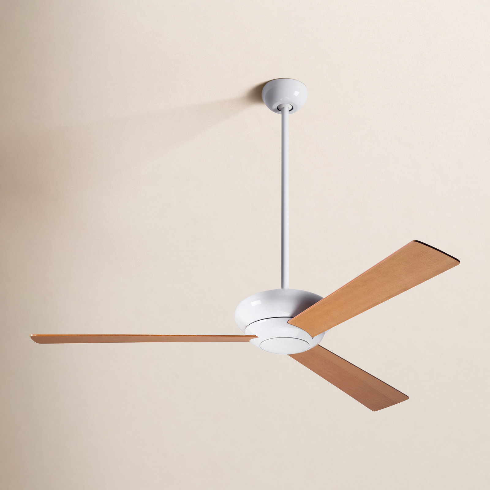 52'' 3 Blade Ceiling Fan, Gloss White, Handheld Remote Control (2-wire), Maple