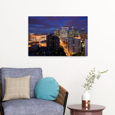 High Angle View Of Buildings Lit Up At Night Minneapolis Minnesota Usa Abstract Contemporary Architecture City Art