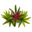 Broméliacées et plante artificielle en pot rectangulaire
