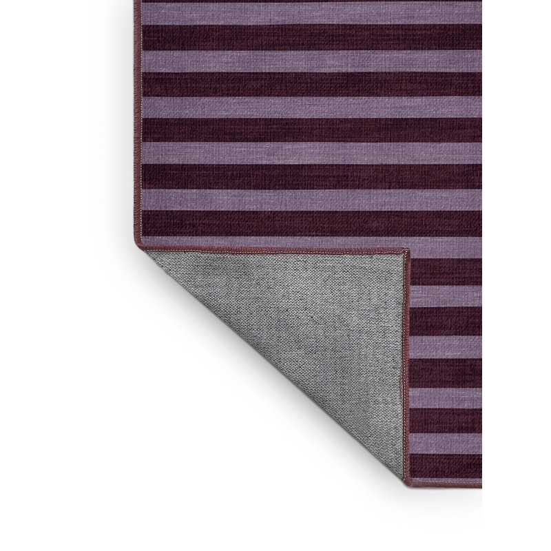 Tapis rouge à rayures horizontales lavable à la machine, Rond 8 pi