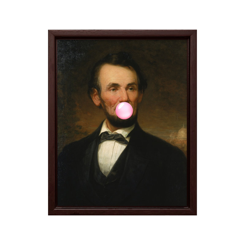 Abraham Lincoln rose gomme à bulles, Canvas, 18"H x 24"W, Brown Framed