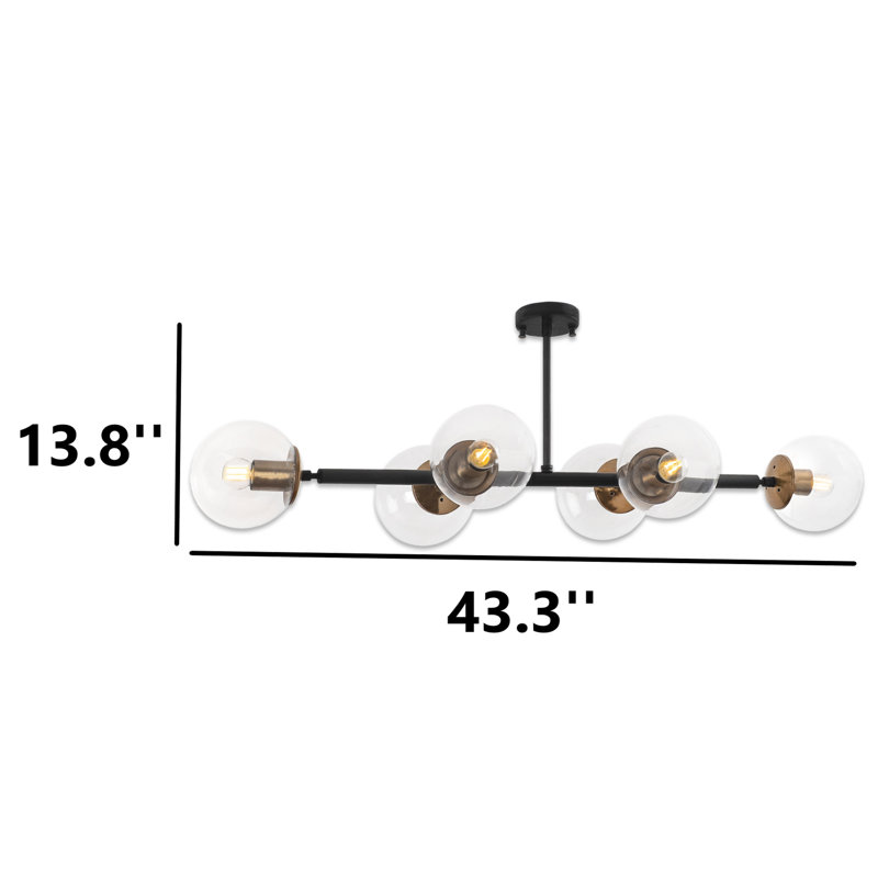 Luminaire suspendu linéaire en verre 6 lumières, Clair, Noir