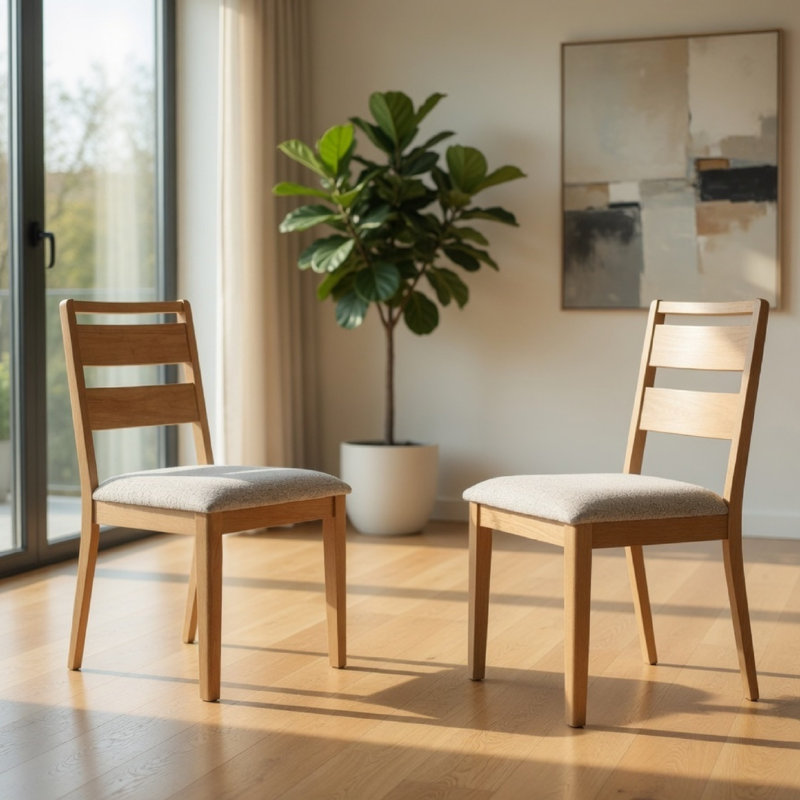 Chaise de salle à manger Brion Ladderback, ensemble de 2, tissu Boucle, bois de chêne blanchi