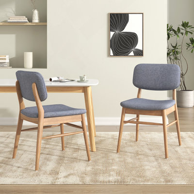 Ensemble de 2 chaises de salle à manger rembourrées Mid-Century avec structure en bois d'hévéa, noyer et gris clair