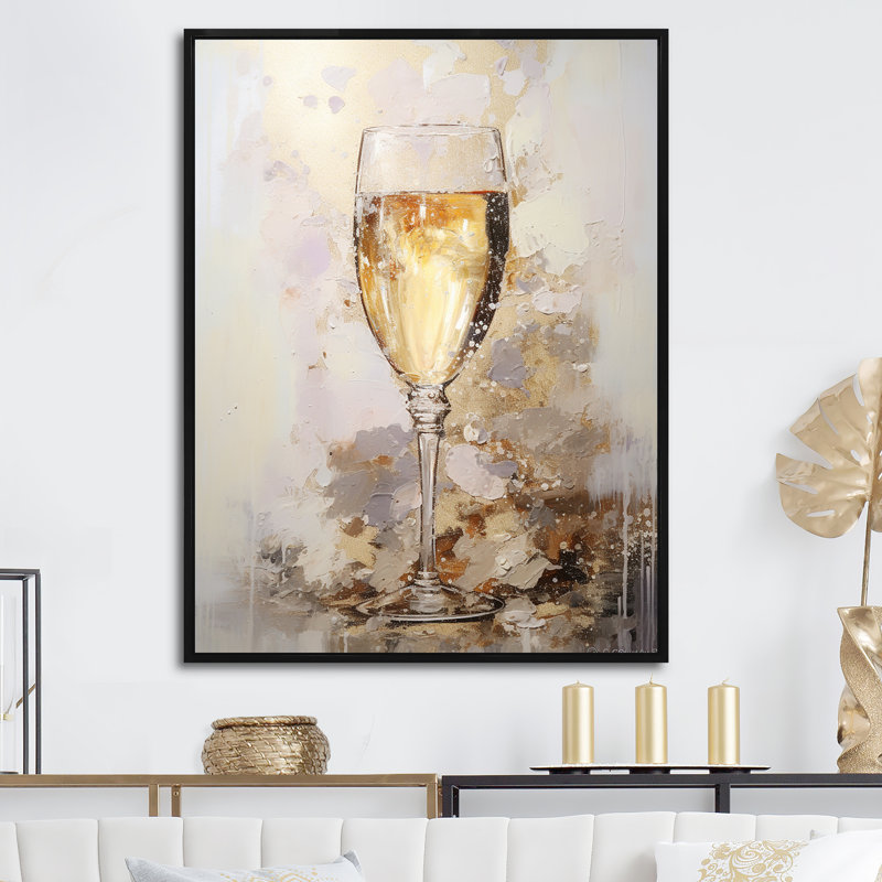 Vin, art mural sur verre de Champagne, Cadre flottant noir, H 44 po x l 34 po x P 1,5 po