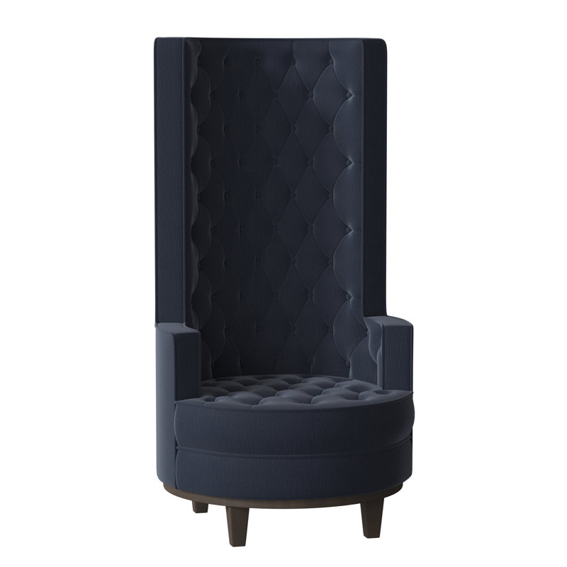 Norma Tufted Wingback Chair, Bella Black Performance Velvet, Brown Mahogany