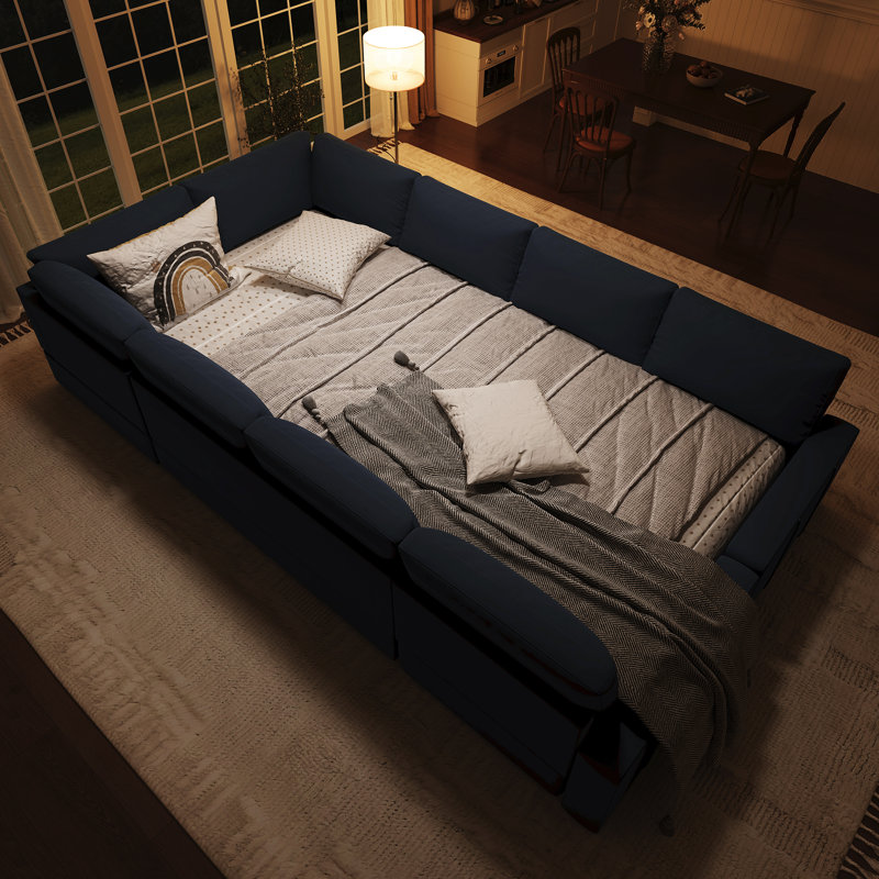 Canapé modulaire en U Seybert, H 36 po x l 110,2 po x P 83,4 po, Velours bleu