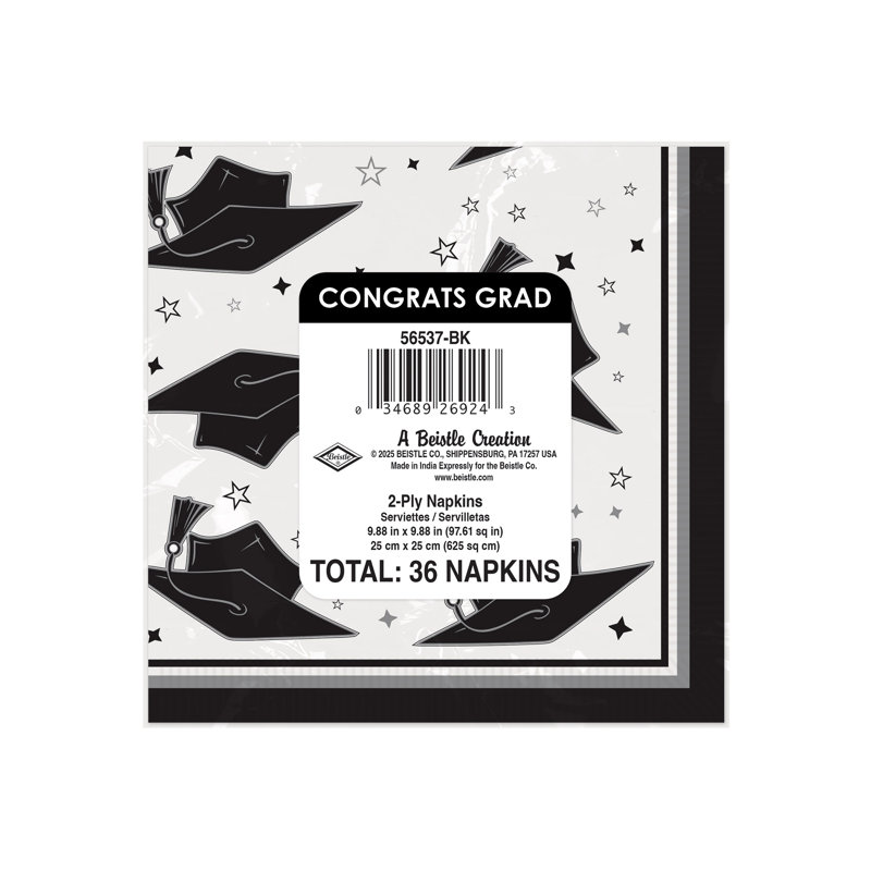 Serviettes de table Beistle Congrats Grad - Serviettes jetables en papier, vaisselle de 6,44 po pour buffet, portes ouvertes, banquets et repas de fête, paquet de 36