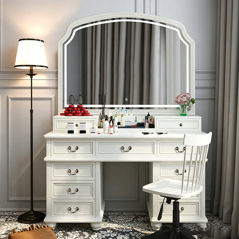 Coiffeuse luxueuse en bois massif ivoire, 63.78" H x 51.18" W x 20.47" D