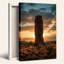 «Tall Rock Spire In Desert Landscape At Golden Sunset», art mural sur toile-911837999